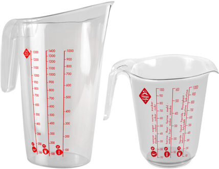 Hega hogar Set van 2x stuks keuken maatbekers - 1 en 1,4 liter inhoud