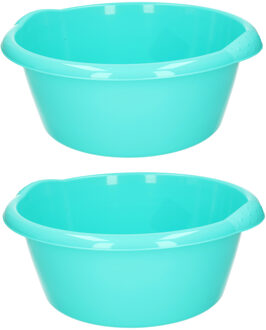 Hega hogar Set van 2x stuks rond afwasteiltje/emmertje turquoise groen 3 liter 25 x 10,5 cm schoonmaakartikelen - Afwasbak