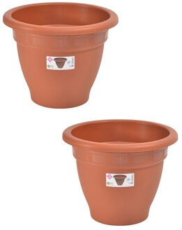 Hega hogar Set van 2x stuks terra cotta kleur ronde plantenpot/bloempot kunststof diameter 30 cm - Plantenpotten Bruin