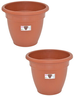 Hega hogar Set van 2x stuks terra cotta kleur ronde plantenpot/bloempot kunststof diameter 35 cm - Plantenpotten Bruin