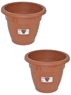 Hega hogar Set van 2x stuks terra cotta kleur ronde plantenpot/bloempot kunststof diameter 40 cm - Plantenpotten Bruin