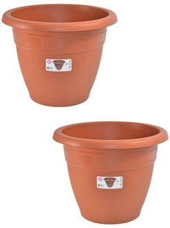 Hega hogar Set van 2x stuks terra cotta kleur ronde plantenpot/bloempot kunststof diameter 45 cm - Plantenpotten Bruin