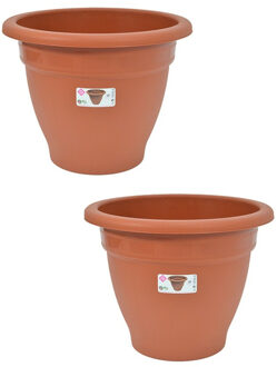 Hega hogar Set van 2x stuks terra cotta kleur ronde plantenpot/bloempot kunststof diameter 50 cm - Plantenpotten Bruin