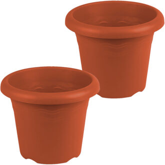 Hega hogar Set van 2x stuks terra cotta ronde plantenpotten/bloempotten kunststof diameter 26 cm - Plantenpotten Bruin