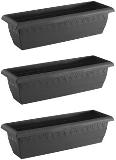 Hega hogar Set van 3x antraciet grijze rechthoekige plantenpotten/bloempotten Jardinera 60 x 20 cm kunststof -  Binnen/buiten