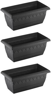 Hega hogar Set van 3x stuks antraciet grijze rechthoekige plantenpotten/bloempotten Jardinera 40 x 20 cm kunststof - binnen/buiten