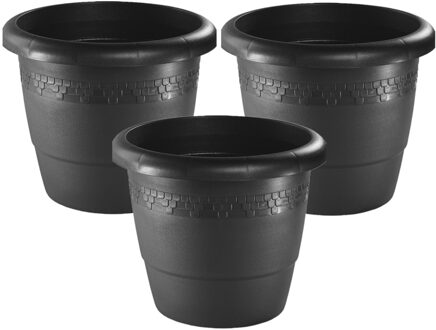 Hega hogar Set van 3x stuks bloempot/plantenpot antraciet kunststof diameter 60 cm - Hoogte 43 cm - Buiten gebruik