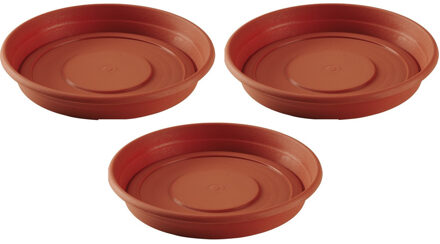 Hega hogar Set van 3x stuks bloempot/plantenpot terra cotta kleur onderschaal/opvangbord kunststof diameter 26 cm.