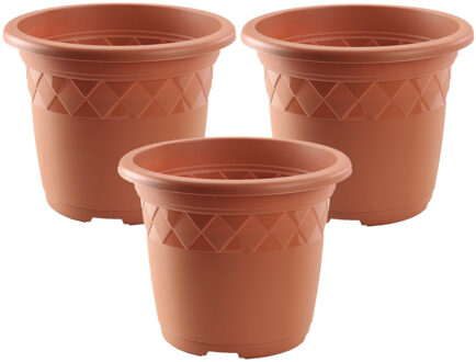 Hega hogar Set van 3x stuks bloempot/plantenpot terra cotta rond kunststof diameter 30 cm - Hoogte 24 cm - Buiten gebruik