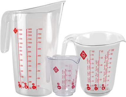 Hega hogar Set van 3x stuks keuken maatbekers - 0.2 / 1 en 1,4 liter inhoud