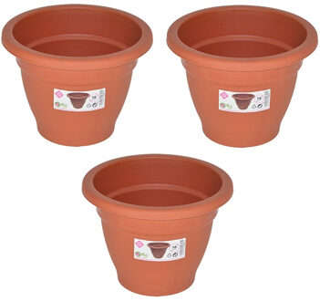 Hega hogar Set van 3x stuks terra cotta kleur ronde plantenpot/bloempot kunststof diameter 16 cm - Plantenbakken/bloembakken voor buiten