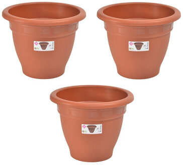 Hega hogar Set van 3x stuks terra cotta kleur ronde plantenpot/bloempot kunststof diameter 30 cm - Plantenbakken/bloembakken voor buiten