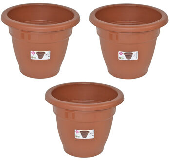 Hega hogar Set van 3x stuks terra cotta kleur ronde plantenpot/bloempot kunststof diameter 40 cm - Plantenbakken/bloembakken voor buiten