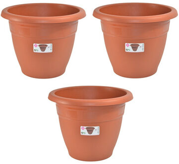 Hega hogar Set van 3x stuks terra cotta kleur ronde plantenpot/bloempot kunststof diameter 45 cm - Plantenbakken/bloembakken voor buiten