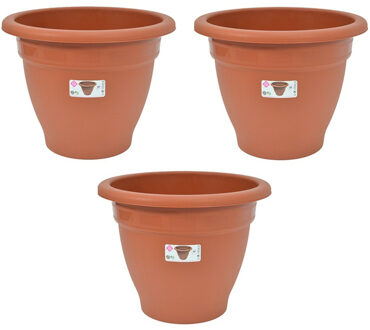 Hega hogar Set van 3x stuks terra cotta kleur ronde plantenpot/bloempot kunststof diameter 50 cm - Plantenbakken/bloembakken voor buiten