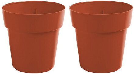 Hega hogar Set van 6x stuks terracotta ronde plantenpot/bloempot Melisa 20 cm kunststof - Onbreekbare plantenbakken/bloembakken - Tuin decoraties