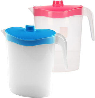 Hega hogar Setje van 2x stuks water/sap/schenk kannen van kunststof in blauw en roze 2.5 liter inhoud