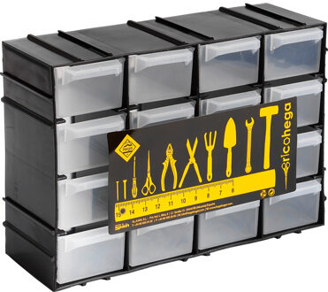 Hega hogar Sorteerbakjes spijkers/schroeven - 16 lades - 22 x 8 x 15 cm - opbergkastjes - ophangbaar