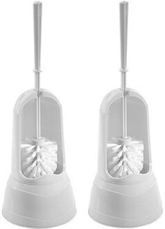 Hega hogar Toiletborstel - 2x stuks - inclusief houder - wit - 37 cm
