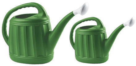 Hega hogar tuin gieters - 2x stuks - 7 en 3.7 liter - donkergroen - kunststof - Met sproeikop