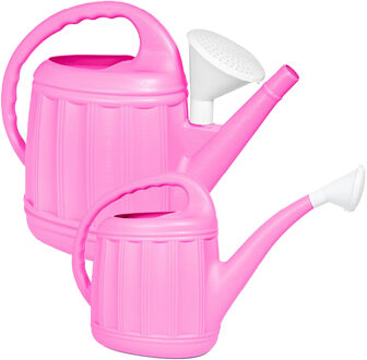 Hega hogar Tuinplanten Gieters Eureka - 2x - kunststof - roze - voor buiten - broeskop - 12 en 7 Liter