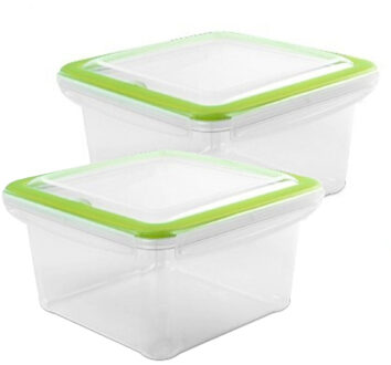 Hega hogar vershoudbakje - 2x - 1,5 liter - transparant/groen - kunststof - voedsel bewaarbakjes