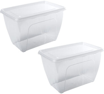Hega hogar Vershoudbakje - 2x - hoog/diep - transparant - 1,5 liter - 18 x 12 x 12 cm - vershouddoos