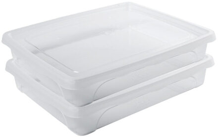 Hega hogar Vershoudbakje - 2x - laag - transparant - 1,5 liter - 24 x 20 x 5 cm - vershouddoosje