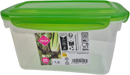 Hega hogar Vershoudbakje - transparant/groen - 1,2 liter - 19 x 11 x 11 cm - plastic - vershouddoos