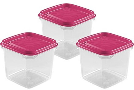 Hega hogar Vershoudbakjes Hega - set van 12x stuks - 0.3 liter - transparant/roze - L8 x B8 x H11 cm