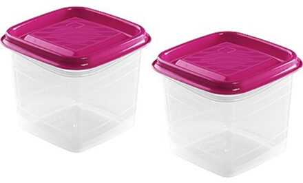 Hega hogar Vershoudbakjes Hega - set van 2x stuks - 0.7 liter - transparant/fuchsia - L11 x B11 x H12 cm