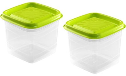 Hega hogar Vershoudbakjes Hega - set van 2x stuks - 0.7 liter - transparant/lime groen - L11 x B11 x H12 cm