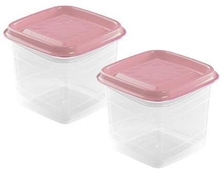 Hega hogar Vershoudbakjes Hega - set van 2x stuks - 0.7 liter - transparant/roze - L11 x B11 x H12 cm
