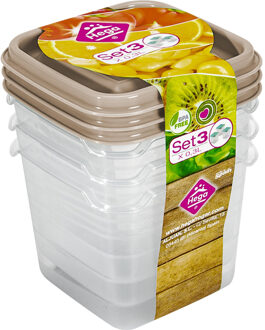 Hega hogar Vershoudbakjes Hega - set van 3x stuks - 0.3 liter - transparant/beige - L8 x B8 x H11 cm
