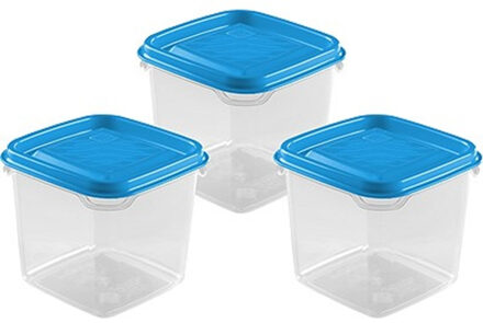 Hega hogar Vershoudbakjes Hega - set van 3x stuks - 0.3 liter - transparant/blauw - L8 x B8 x H11 cm