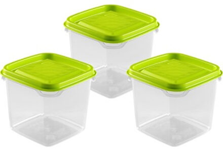 Hega hogar Vershoudbakjes Hega - set van 3x stuks - 0.3 liter - transparant/lime groen - L8 x B8 x H11 cm