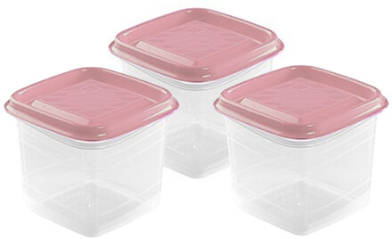 Hega hogar Vershoudbakjes Hega - set van 3x stuks - 0.3 liter - transparant/roze - L8 x B8 x H11 cm