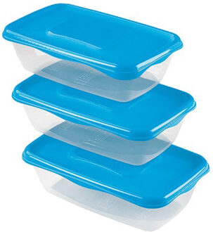 Hega hogar Vershoudbakjes Hega - set van 3x stuks - 0.9 liter - transparant/blauw - L20 x B12 x H8 cm