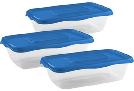 Hega hogar Vershoudbakjes Hega - set van 3x stuks - 0.9 liter - transparant/donkerblauw - L20 x B12 x H8 cm