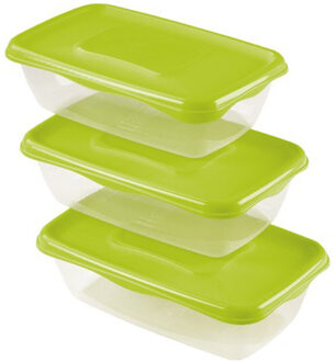 Hega hogar Vershoudbakjes Hega - set van 3x stuks - 0.9 liter - transparant/groen - L20 x B12 x H8 cm