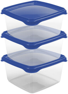 Hega hogar Vershoudbakjes Hega - set van 3x stuks - 1.3 liter - transparant/donkerblauw - L16 x B16 x H11 cm