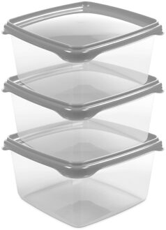 Hega hogar Vershoudbakjes Hega - set van 3x stuks - 1.3 liter - transparant/grijs - L16 x B16 x H11 cm