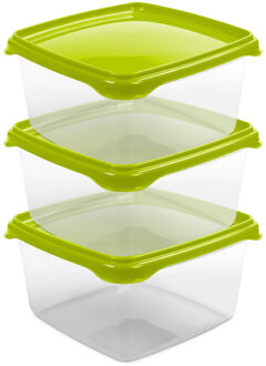 Hega hogar Vershoudbakjes Hega - set van 3x stuks - 1.3 liter - transparant/groen - L16 x B16 x H11 cm