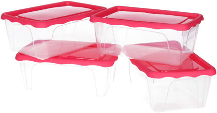 Hega hogar Vershoudbakjes Hega - set van 4x stuks - 1 liter - transparant/roze - L18 x B12 x H12 cm