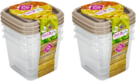 Hega hogar Vershoudbakjes Hega - set van 6x stuks - 0.3 liter - transparant/beige - L8 x B8 x H11 cm