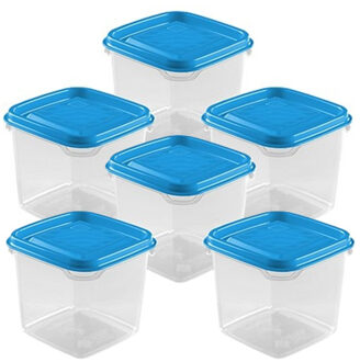 Hega hogar Vershoudbakjes Hega - set van 6x stuks - 0.3 liter - transparant/blauw - L8 x B8 x H11 cm