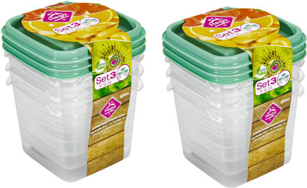Hega hogar Vershoudbakjes Hega - set van 6x stuks - 0.3 liter - transparant/groen - L8 x B8 x H11 cm