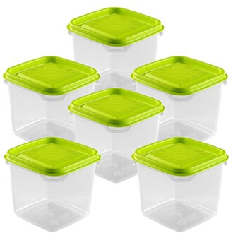 Hega hogar Vershoudbakjes Hega - set van 6x stuks - 0.3 liter - transparant/lime groen - L8 x B8 x H11 cm