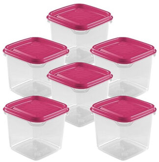 Hega hogar Vershoudbakjes Hega - set van 6x stuks - 0.3 liter - transparant/roze - L8 x B8 x H11 cm