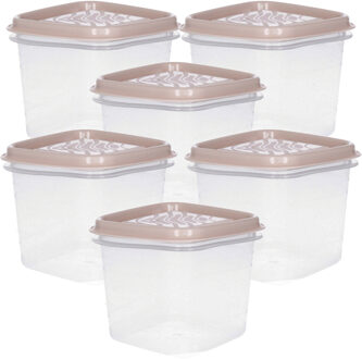 Hega hogar Vershoudbakjes Hega - set van 6x stuks - 0.7 liter - transparant/beige - L11 x B11 x H12 cm